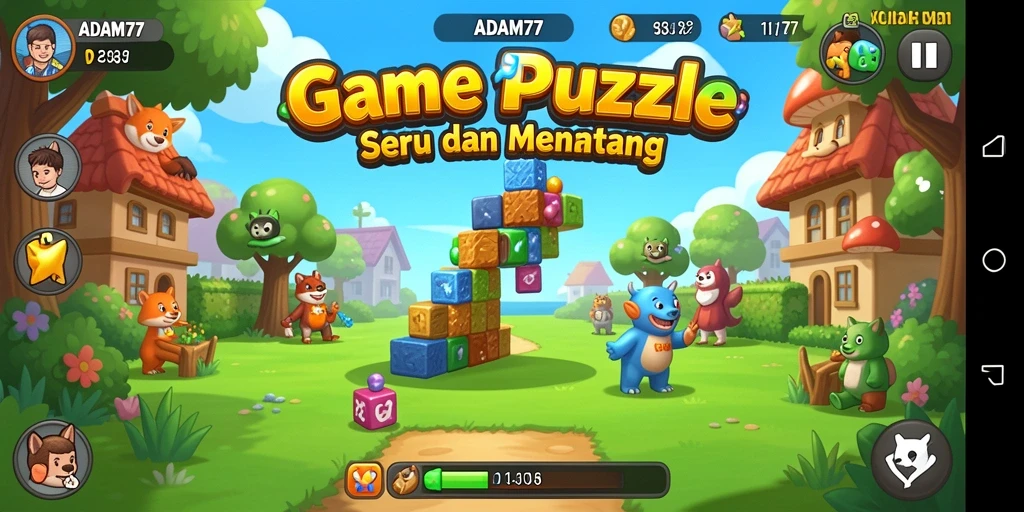 Tampilan gameplay utama ADAM77 yang menantang dan seru.