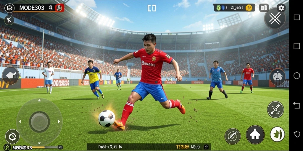 Tampilan gameplay seru dalam permainan sepak bola MODE303.