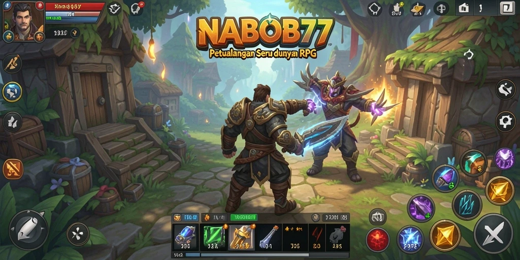 Screenshot gameplay NABOB77 menampilkan pertarungan epik dalam dunia RPG.